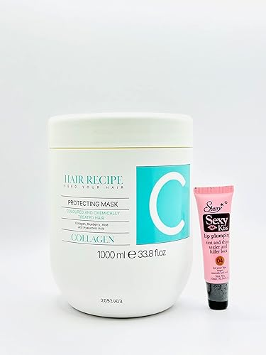 Maxima - Mascarilla para el cabello, 33.8 fl oz, 33.8 onzas líquidas, brillo de labios estrellados gratuitos, 0.3 fl oz (colágeno - máscara