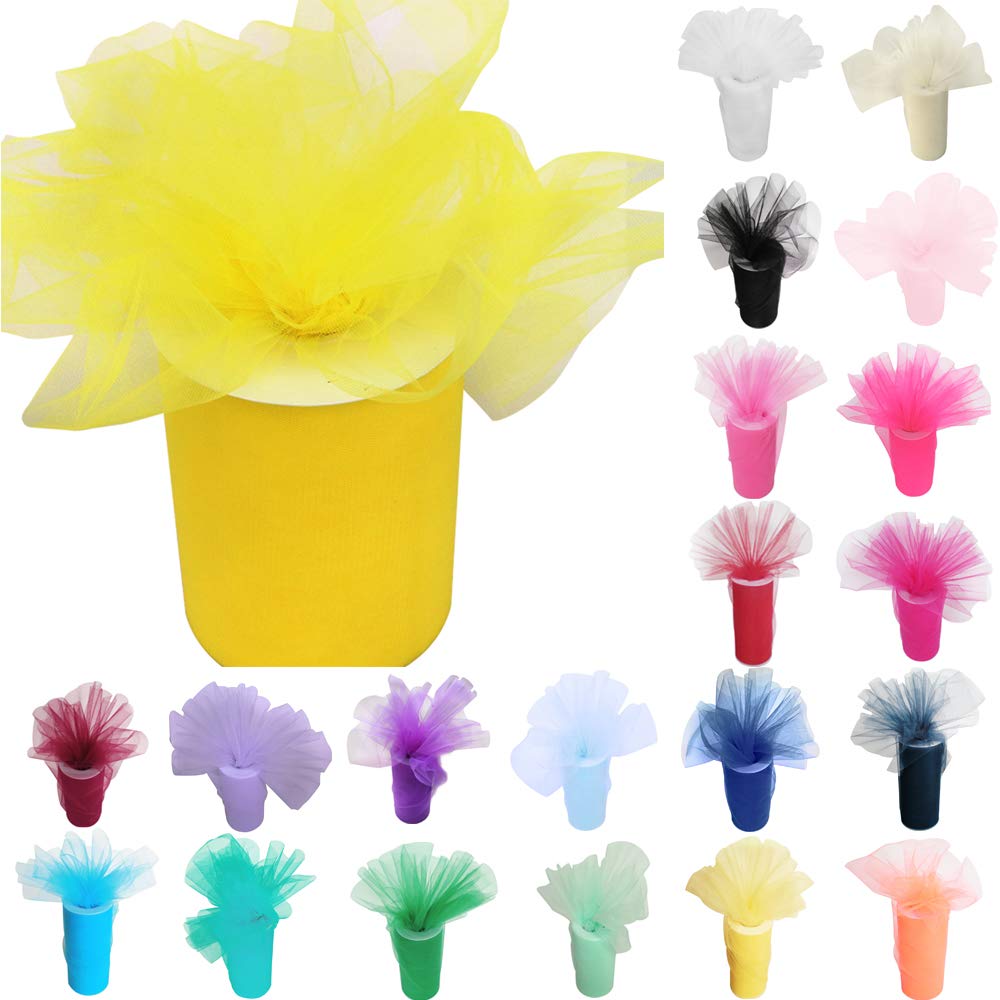 Time to Sparkle 6 Inchs x 100yards/300FT Tulle Roll Spool Tutu Party Birthday Wraping Crafts Bridal Bow Skirt Wedding Decor, Yellow