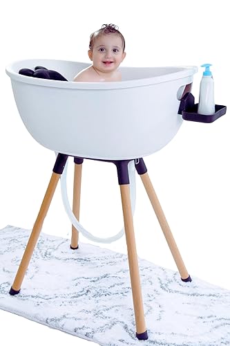 Miniatura 11 de Bañera de lujo para bebé con soporte de madera, diseño convertible de 3 etapas, ergonómico y protector de espalda (paquete negro (moderno)) Paquete