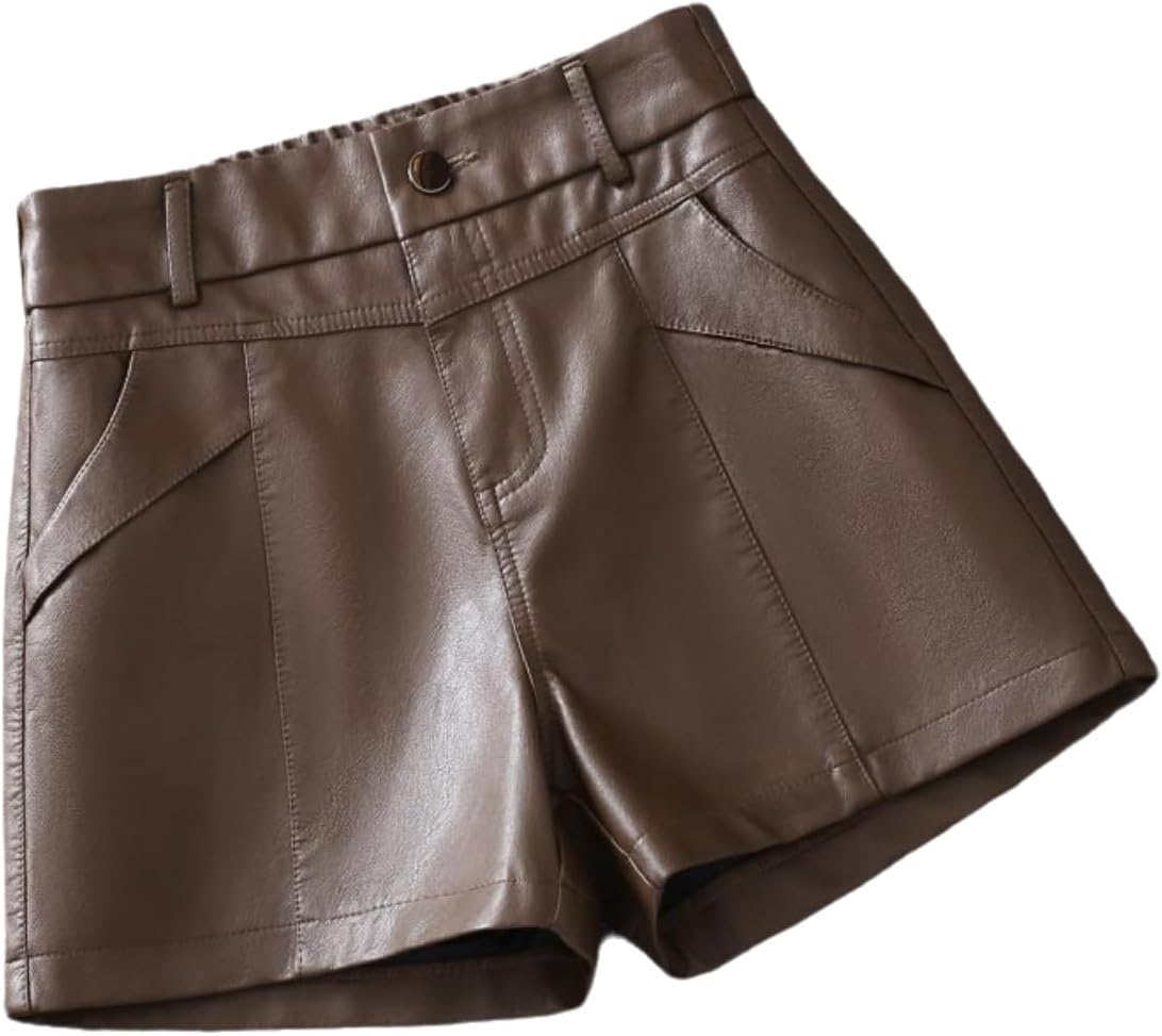 Women Stretchy Leather Shorts High Waisted Dressy Shorts for Women Casual Faux Leather Shorts