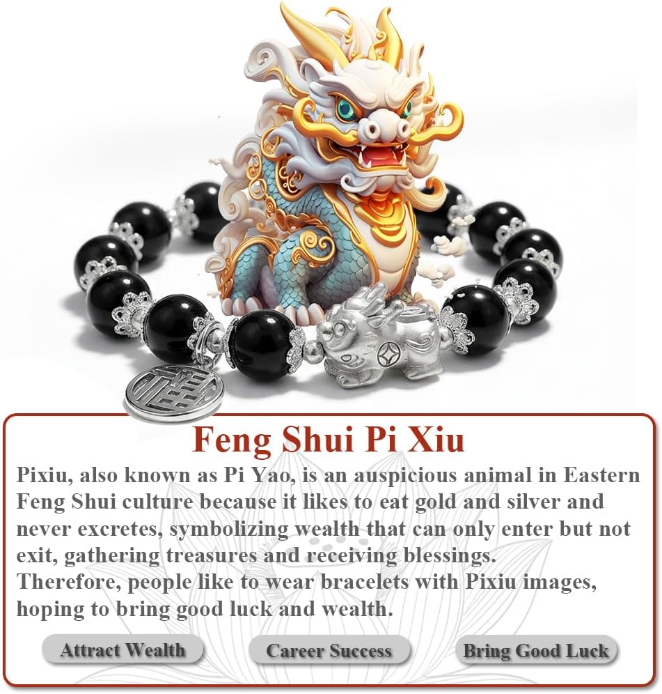 Lucky Pixiu Feng Shui Bracelet to Attract Wealth and Money,Adjusted Beaded Bracelets for Women Men,Fashion Charm Bracelet used for Work,Casual and Daily Wear - Image 2