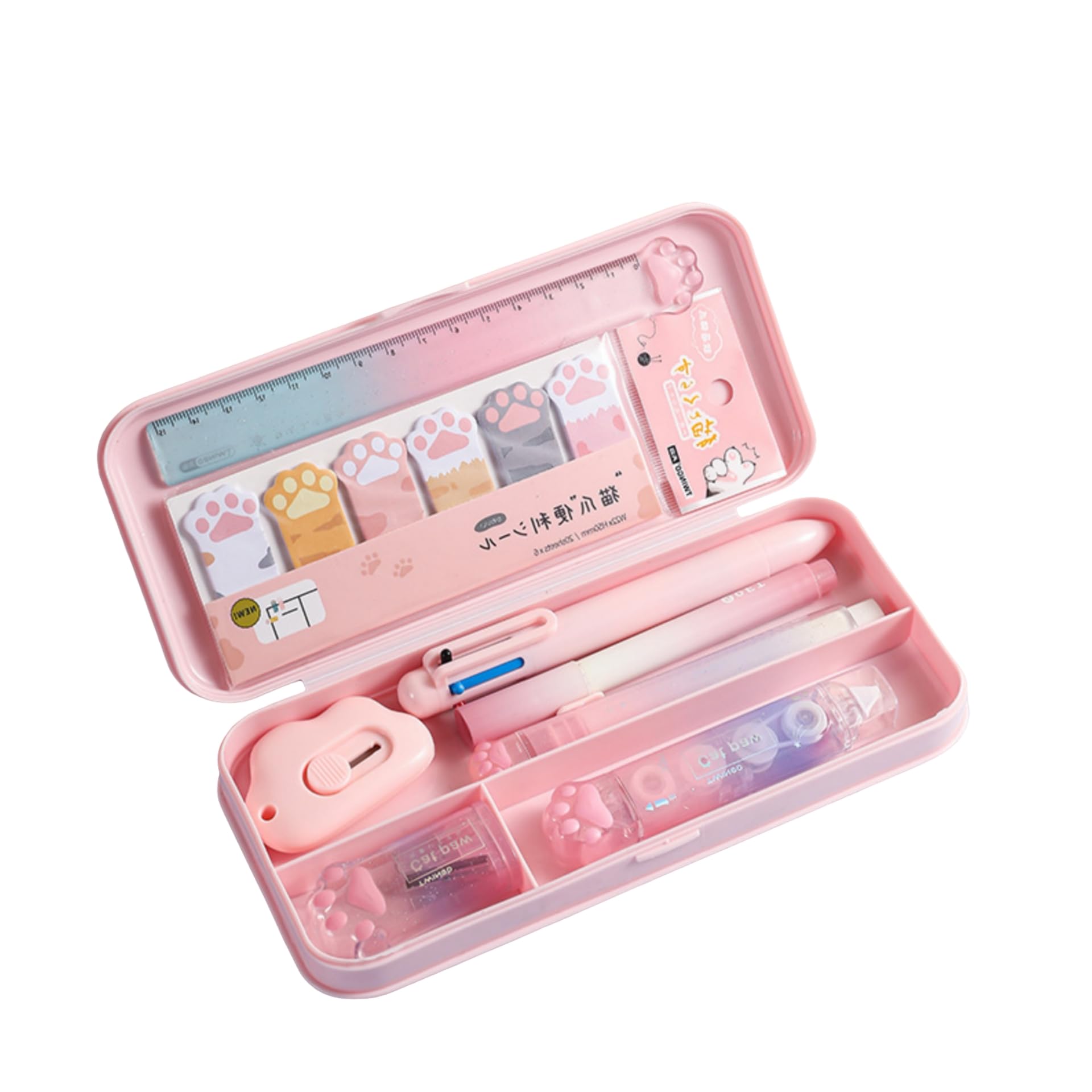 HONPOLO Stylish Stationery Set Pencil Case, Complete Multifunctional Student Supplies Kit Box, Includes Sharpener, 6-Color Ballpoint Pens, Ruler, Frosted Pencil Case, for School & Study Needs (Pink)