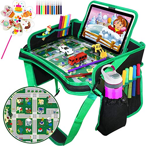 Kids Travel Tray, ZALALOVA Car Seat Travel Tray Children Eating Snack & Drawing