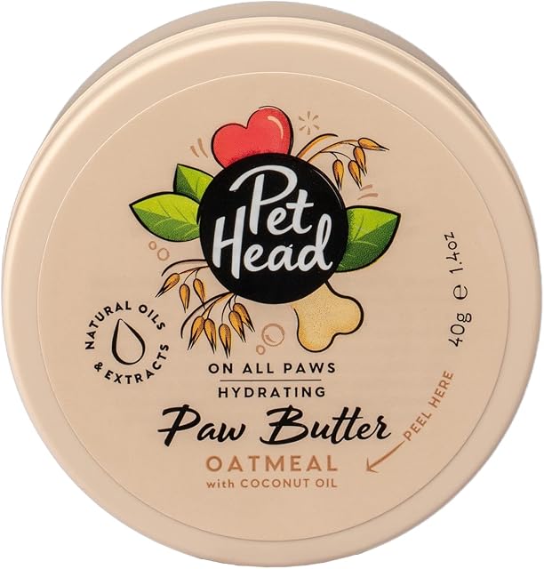 PET HEAD Oatmeal Paw Butter 40g, On All Paws, Paw Moisturiser Balm, Soothes & Nourishes for Soft Crack-free Paws and Noses, Professional Grooming, Vegan, Lick-Safe, Gentle Formula for Puppies