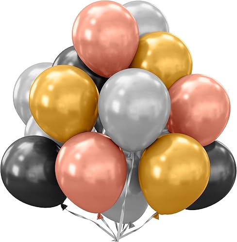 Vista 94 de Globos metálicos negros, 50 unidades, 5 pulgadas, acabado cromado, kit de guirnalda con globos de látex
