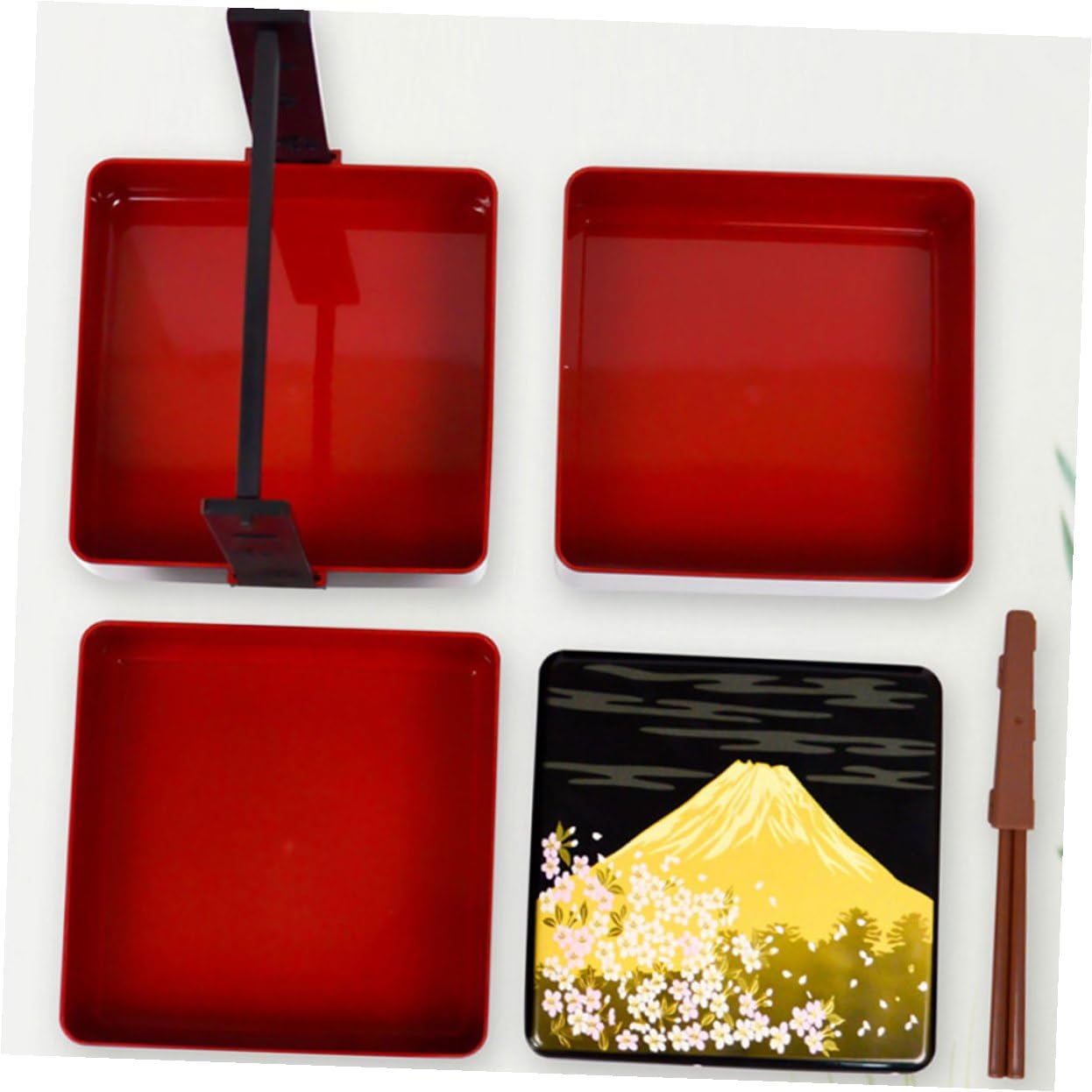Boîte à Lunch Bento Japonaise Noire Réutilisable en Abs Design à Trois Couches, Pratique et Étanche, pour Repas en Plein Air à Emporter