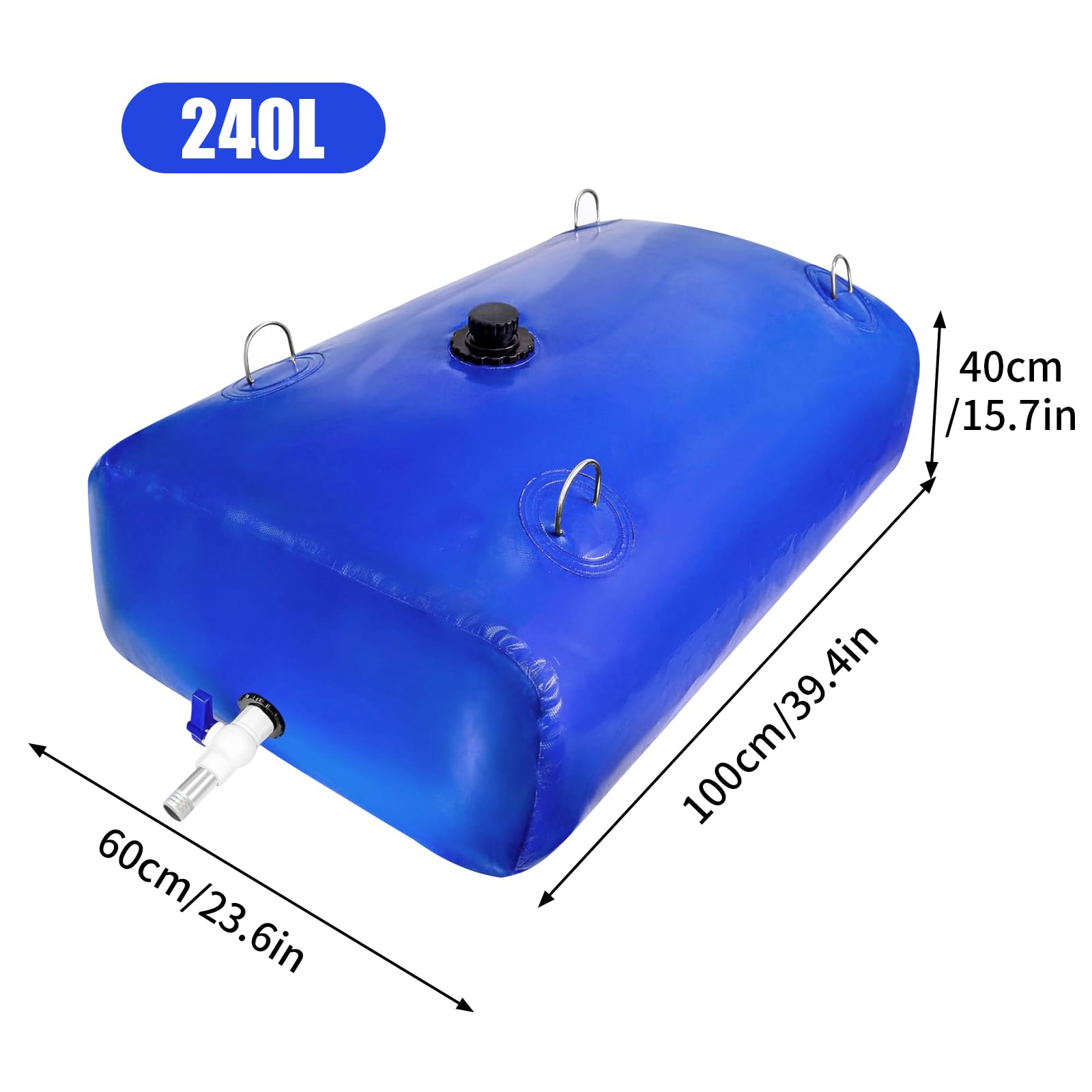 Vessie de stockage d'eau portable avec robinet à boisseau sphérique en PVC, épaissi, pliable, réservoir à eau portable, applicable au stockage et au transport liquides, jardin, urgence agricole, bleu