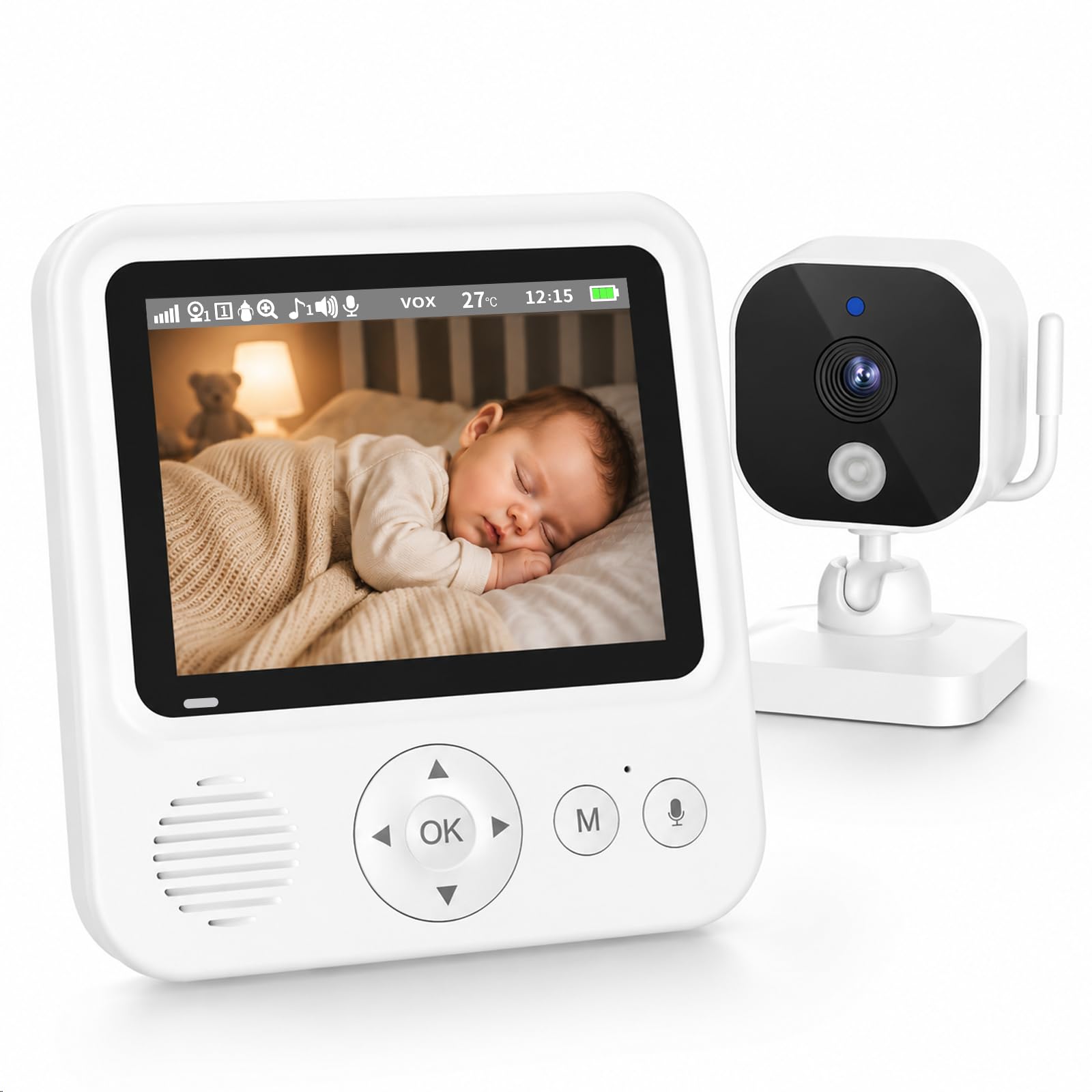BURNNOVE Baby Monitor with Camera 2.8", Baby Monitor without WiFi with IPS Display, 2000mAh Battery up to 96H in VOX Mode, Night Vision, Sound and Motion Detection, 2X/4X Zoom, 2.4GHz FHSS