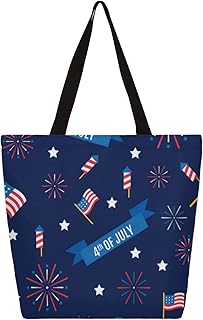 Sacola de lona para mulheres bandeira patriótica grande sacolas para homens com bolsos sacolas de compras resistentes sacolas de compras reutilizáveis, bolsa de ombro casual para escola, trabalho, praia, Multicor