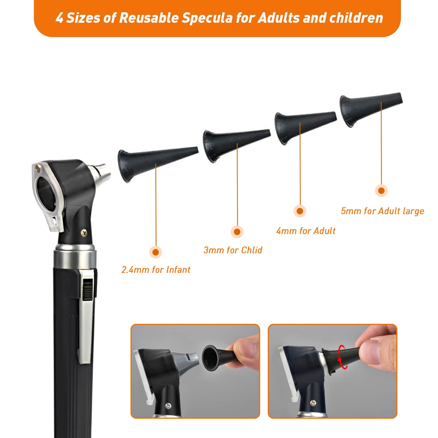 Scian Otoscope - Ear Scope with Light, Pocket Ear Diagnostic Kit with 3X Magnify Lens & 8 Speculum Tips for Kids,Elders,Dogs,Home Use (New-Black)