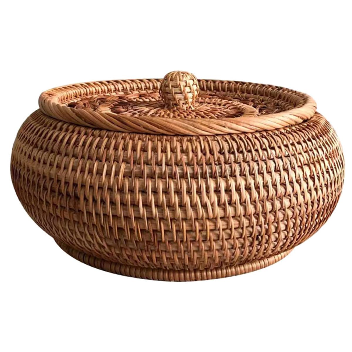 Abaodam Cestino per Conservazione Dolci e Snack Coperchio in Rattan Intrecciato Versatile e Pratico Organizza Stile Camera da Letto o Studio