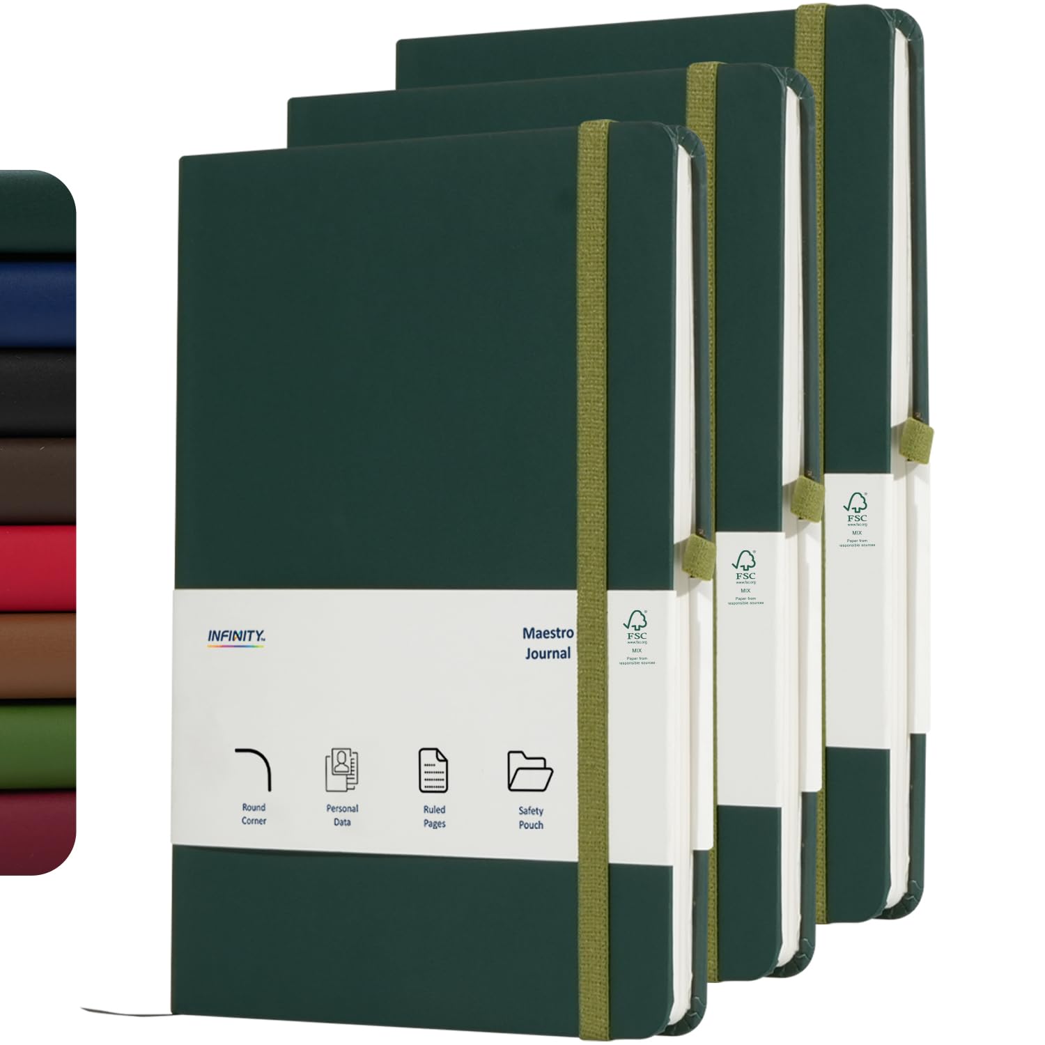 Infinity Notebook Journal, Maestro Journal Notebook Ruled Paper - A5 size 80 GSM Thick Lined Paper Hard Cover Classic Writing Journals, Diary with Rear Pocket & Pen Holder