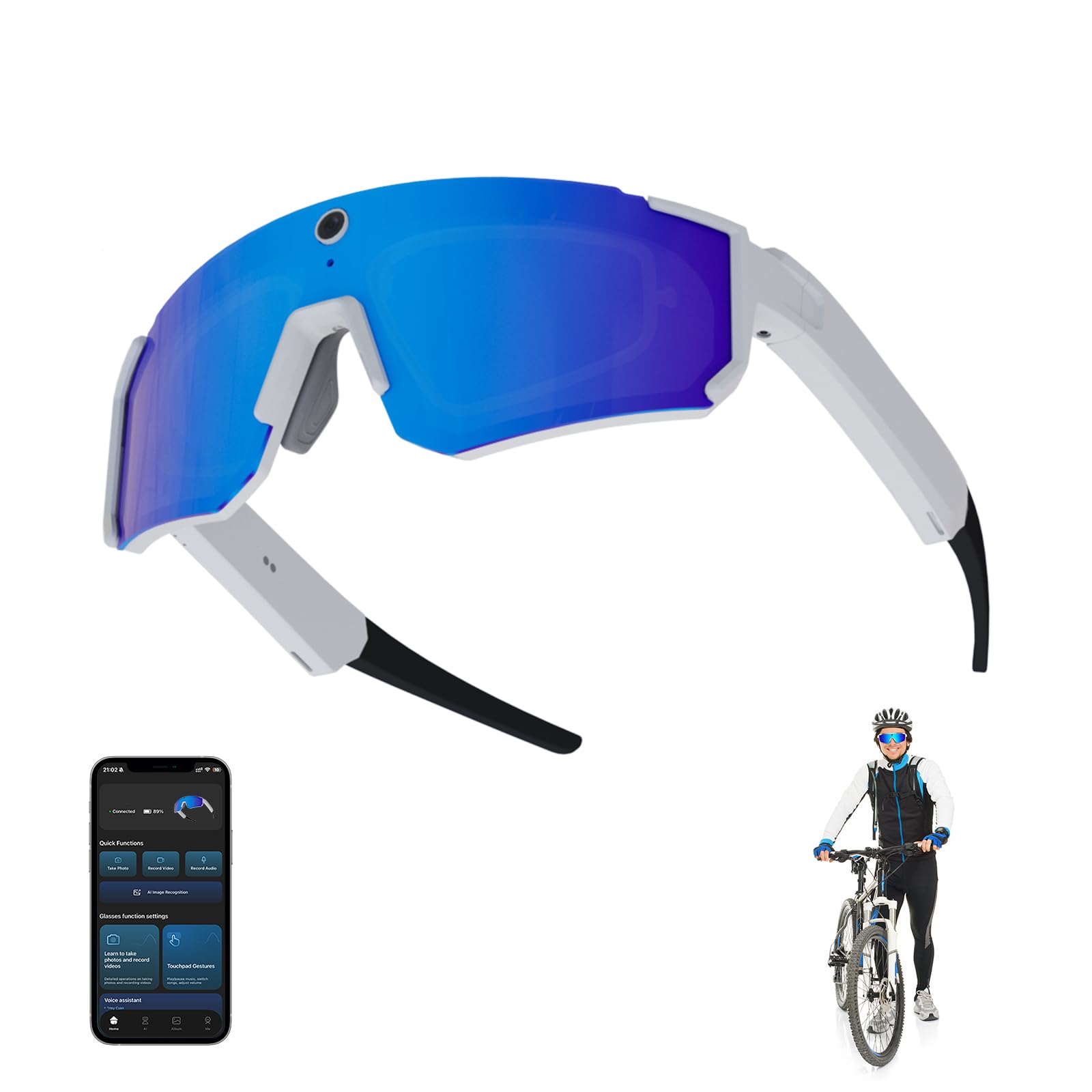 Camera Glasses for Men Women 8MP HD Video Recording Glasses with Bluetooth Speakers Built-in Storage No SD Card