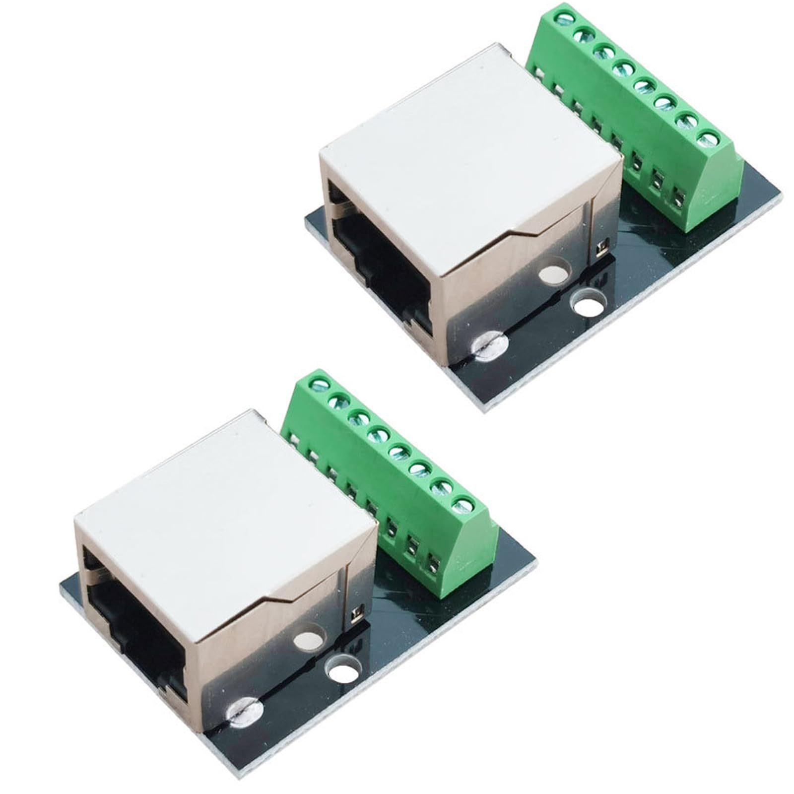 2 pezzi RJ45 8 pin Ethernet Dual Femiblich Terminal Breakout Board,2,54 mm Pitch Doppia presa RJ45, connettore a vite RJ45, doppia presa a 8 pin adattatore (SINGLE BUCHSE)
