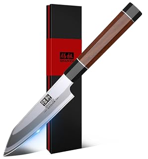 SHAN ZU 3.75 Inch Japanese Paring Knife, 9 Layers 10Cr15MoV High Carbon Steel Small Kitchen Knife, Ultra Sharp Fruit Sashimi Knife with Red Sandalwood Handle, Gifts for Women & Men - Amazon product rated Grade B