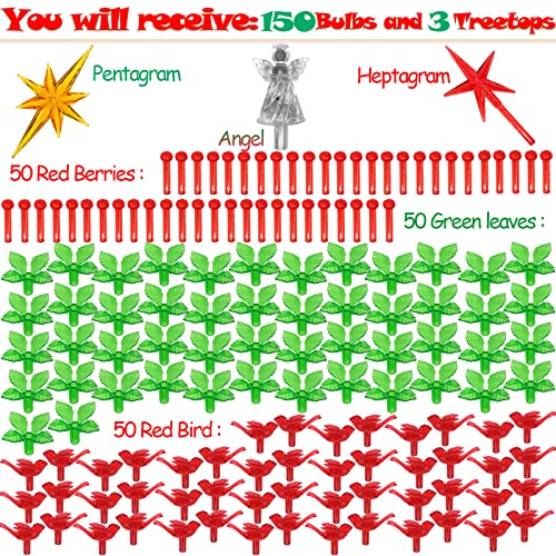 153Pcs Ceramic Christmas Tree Replacement Hollylights-50 Green Leaves Lites Bulbs＆50 Plastic Berrys Tree Pegs＆50 Red Cardinal Birds Knob Ornaments Accessories For Glazed Tabletop Porcelain Trees,Etc. #TOP3