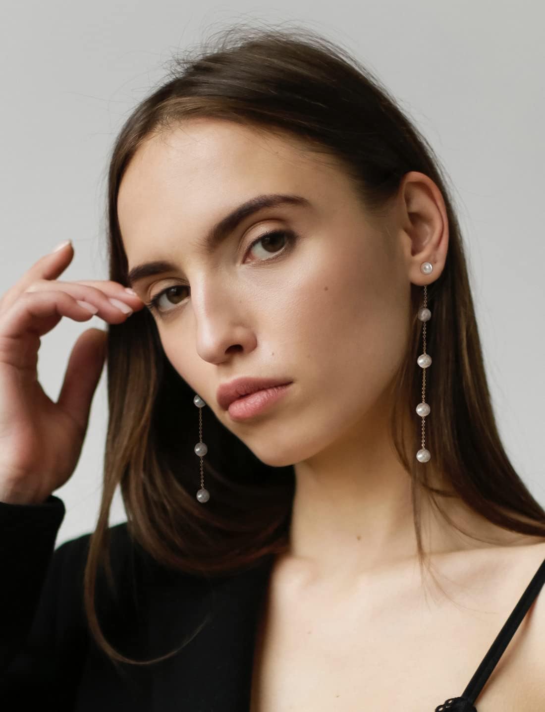 Pearl Dangle Earrings for Women, Threader Earrings Ball Drop Earrings Long Chain Bridal Wedding Jewelry - Image 3