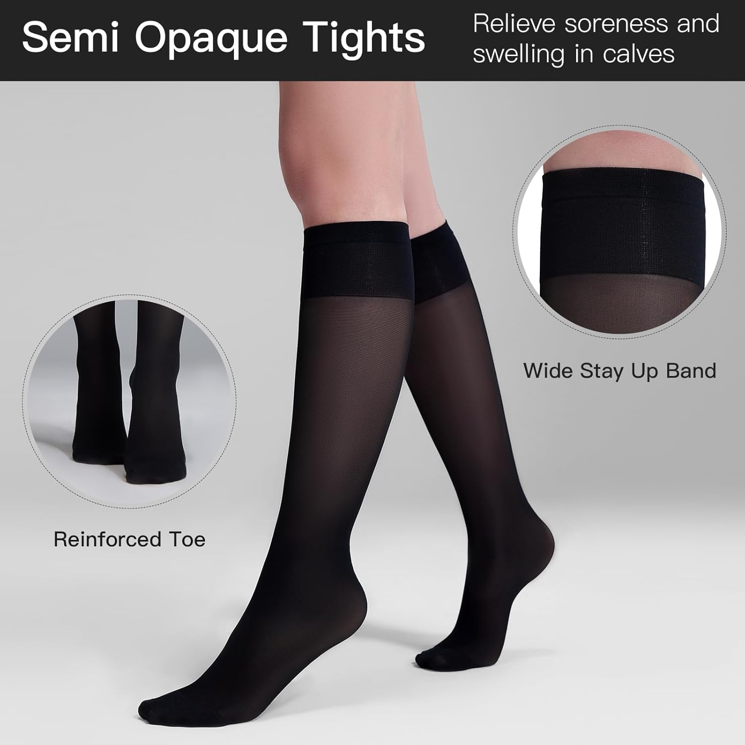 Yilanmy 3 Pairs Sheer Compression Socks for Women 8-10 mmHg Knee High Stockings Support Work Office Travel Daily Wear - Image 4