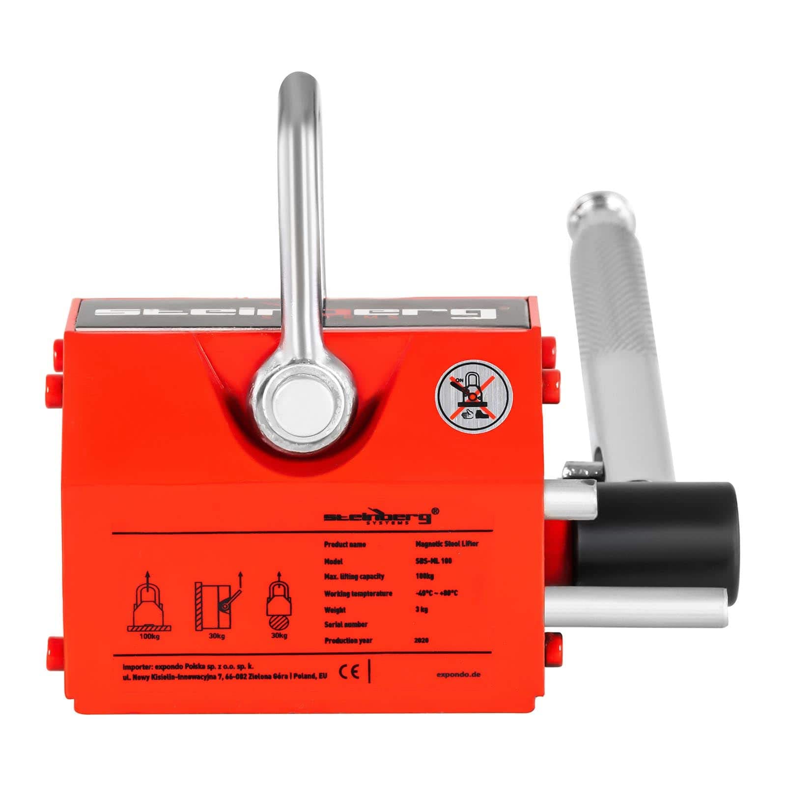 Steinberg Systems Aimant De Levage Super Puissant En Néodyme Manutention Porteur Magnétique SBS-ML 100 (Capacité de Levage 100 kg, Mécanisme de Sécurité, Force de Traction 300 kg, Flux Désactivable)