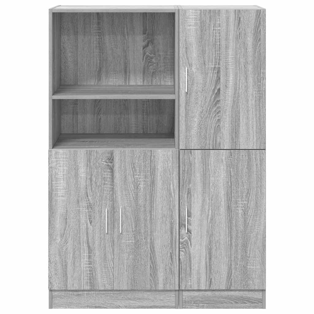 Juego de 2 unidades de armario de cocina gris Sonoma, armario de almacenamiento de madera, armario multiusos con puertas y compartimentos abiertos para cocina, oficina y comedor, 95 x 41,5 x