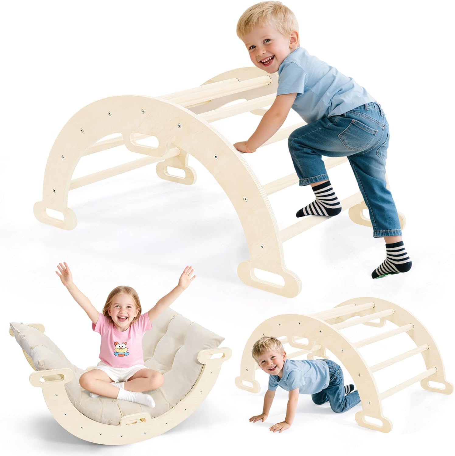STYPLZ Impalcatura da arrampicata per interni, Set di arrampicata Montessori per bambini piccoli con struttura triangolare per arrampicata (2 piccole, cuscinetti in spugna inclusi)