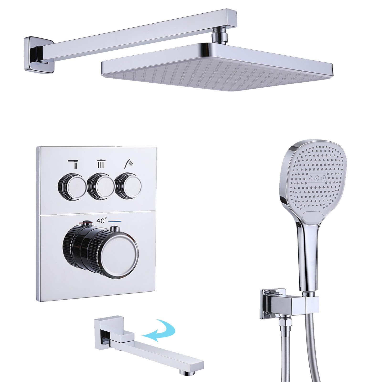 Ensemble de pomme de douche à effet de pluie avec mitigeur laiton - 8