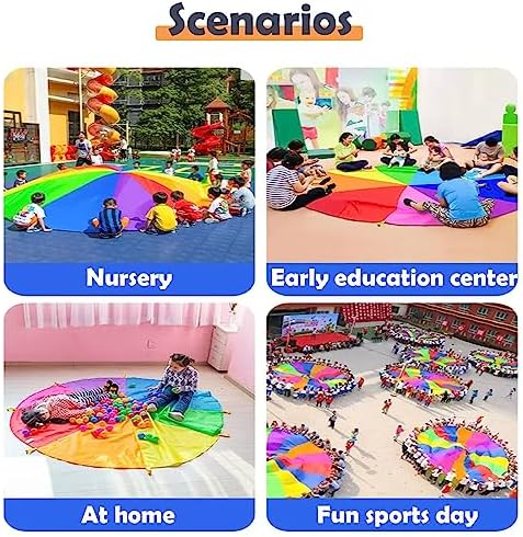 レインボー屋外パラシュートプレイパラシュート子供用パラシュートゲーム、学校の運動会/誕生日パーティー/フィールドデーゲーム、屋外ガー
