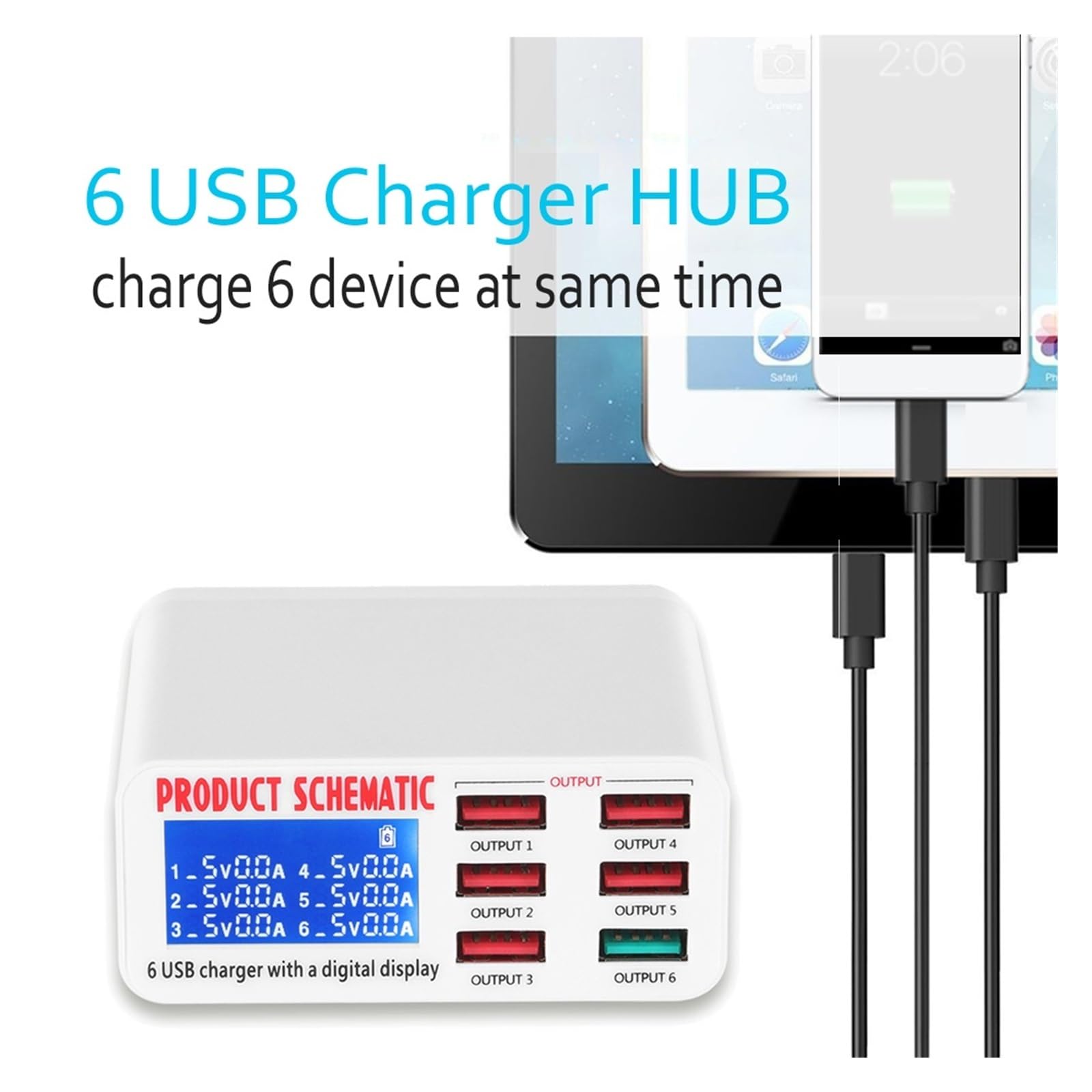 6 Cargador USB HUB Rápido Puertos Multipuertos Estación De Carga Pantalla LED For Teléfonos Inteligentes Capacidad De Carga RáPida
