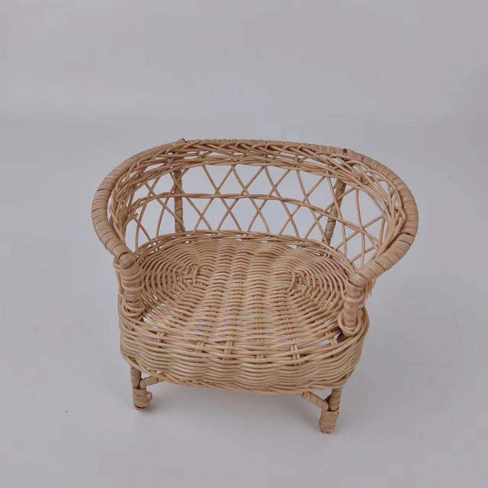 Sedia da Giardino Miniatura Rattan per Casa delle Bambole Accessori Rustici per Arredamento Stanza Ornamento Artigianale Adatta a Amanti del Fai da, 12cmx16cm