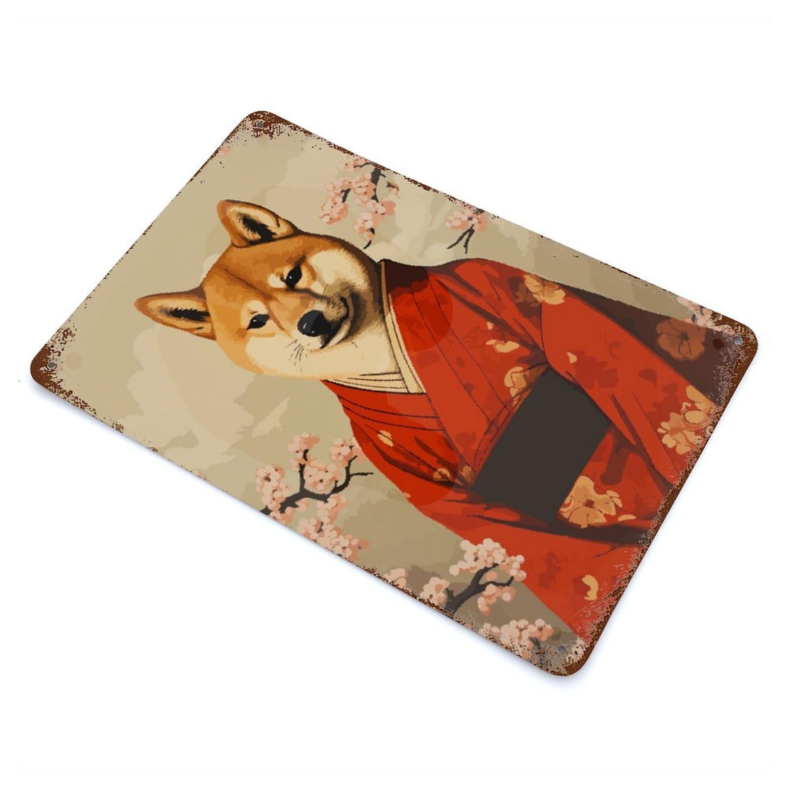 Rust Effect Shiba Inu Kimono Pixel Art Vintage Rust Metal Sign 11.8"x7.9", Classic Wall Plaque for Shed, Workshop And Garage Wall Decor