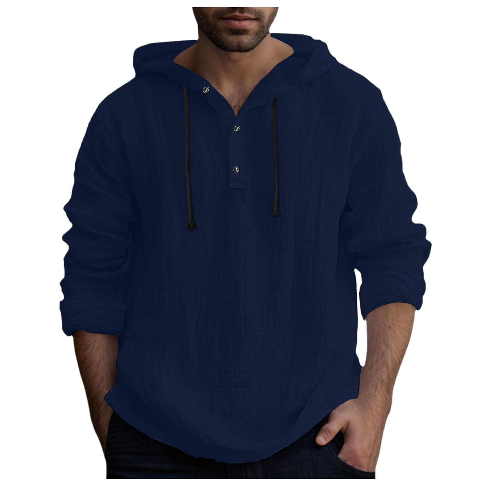 Hoodies for Men UK Cotton Linen Hoodie Shirt with Hood Plain Button Down  Shirts Casual Drawstring Hoody Top Solid Color Hooded Sweatshirts Comfy Long
