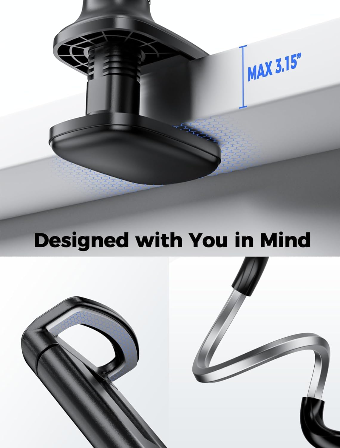 Supporto per tablet a collo di cigno, supporto per tablet - braccio flessibile regolabile sul letto per iPad/cellulare/iPad Air, iPhone e altri dispositivi da 4,7-11 pollici (nero)