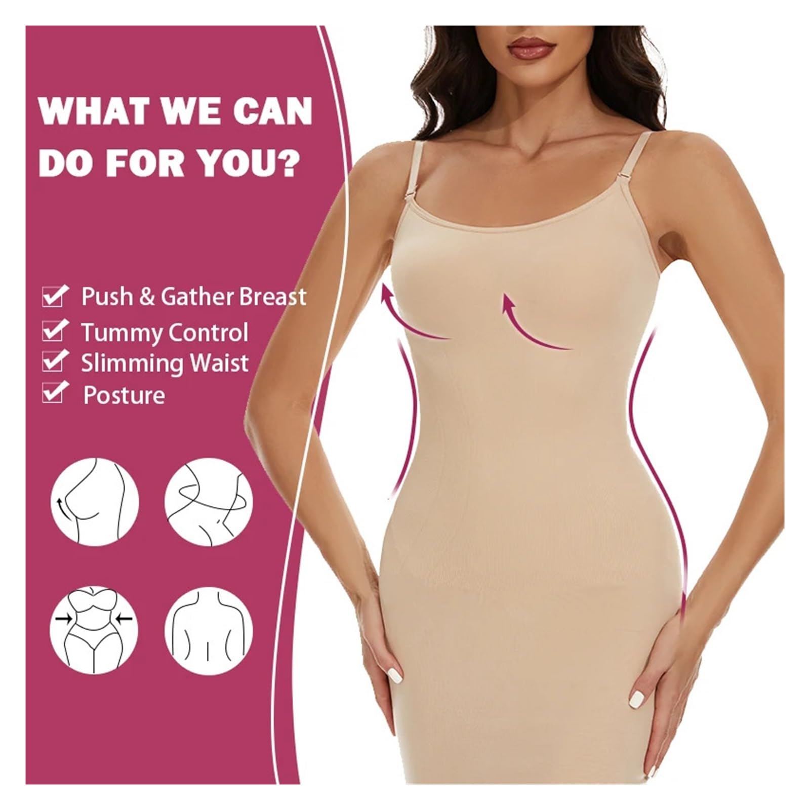 Vestido Moldeador Fajas Moldeadoras for Mujer, combinación Completa for Debajo de Vestidos, Control de Abdomen, sin Costuras, Invisibles, Moldeadoras de Abdomen.(Pink,L)