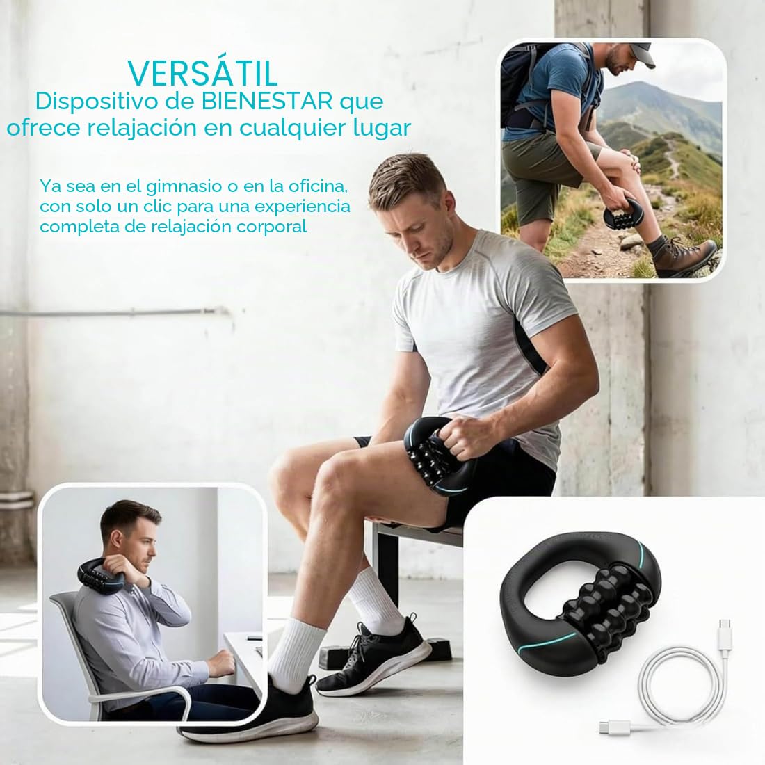 2026 New Electric Handheld Rolling Massager, 20cm Rechargeable Portable Electric Deep Tissue Massage Roller, Powerful, 3-Speed Rolling Percussive Muscle Roller for Legs, Back, Shoulders (Black)