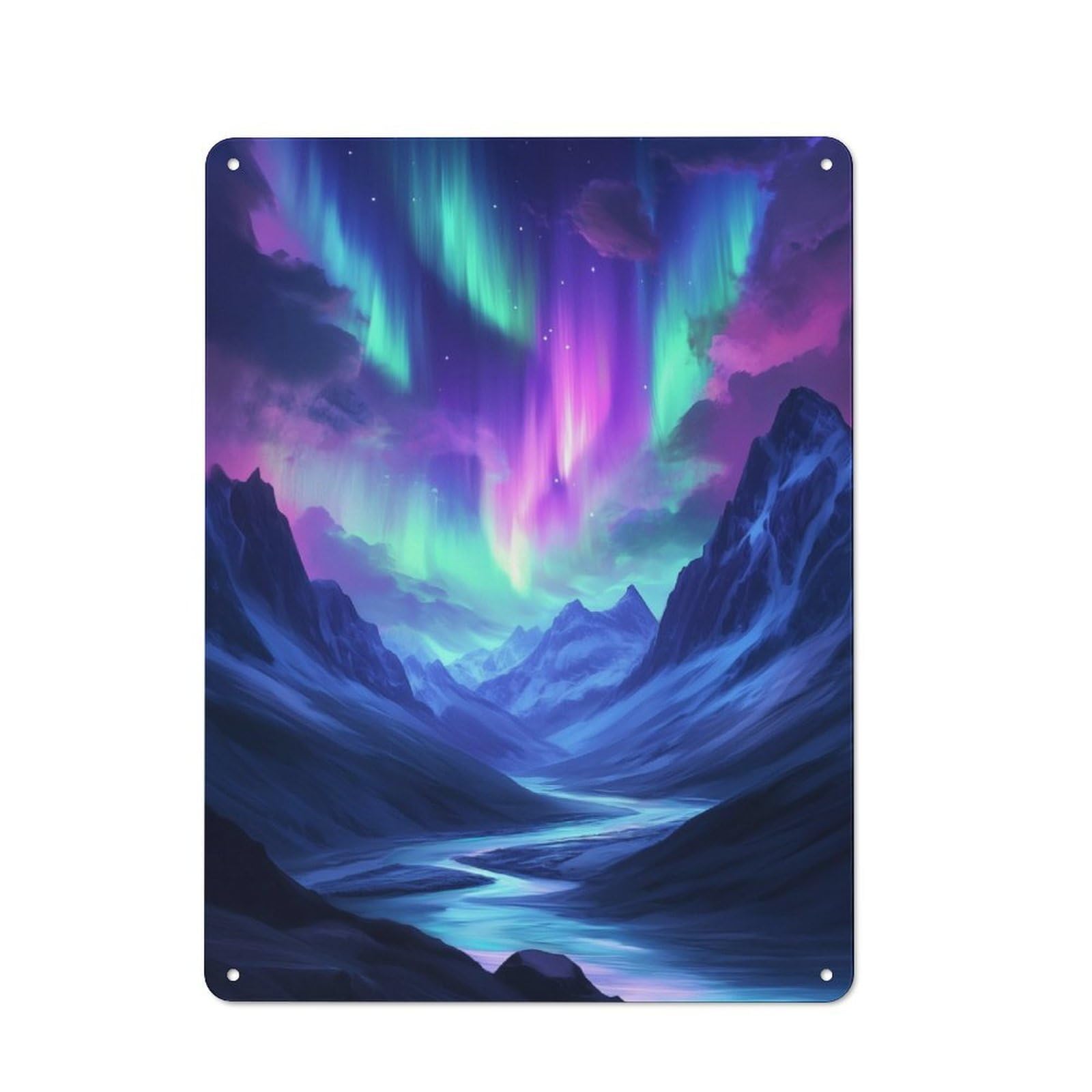 Junmoney Aurora Borealis Mountain Landscape Rustic Tin Wall Plaque 40X30cm For Home Office Or Studio, For Garage, Workshop And Man Cave Decoration