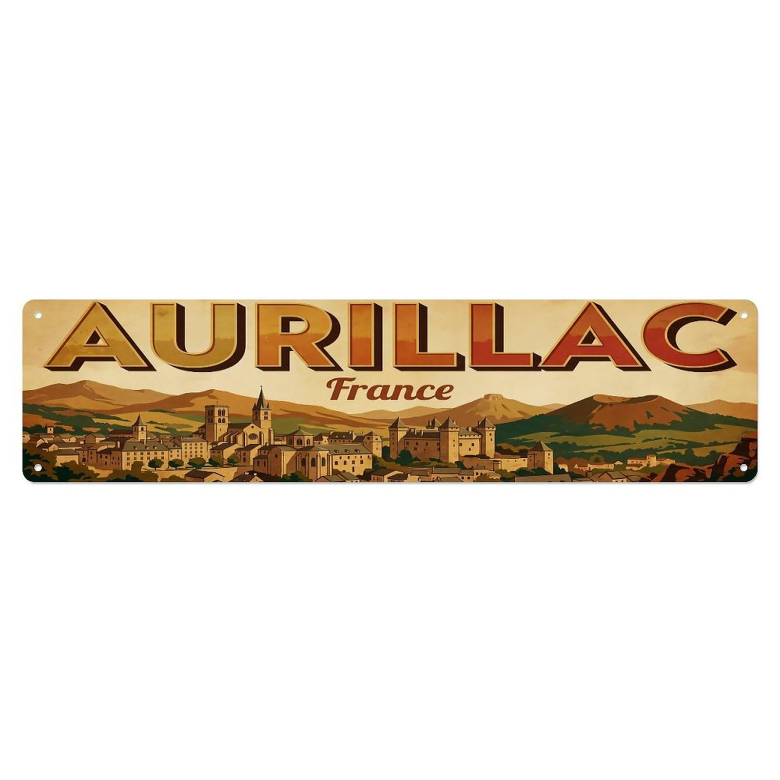 Vintage Travel France Aurillac Metal Tin Sign