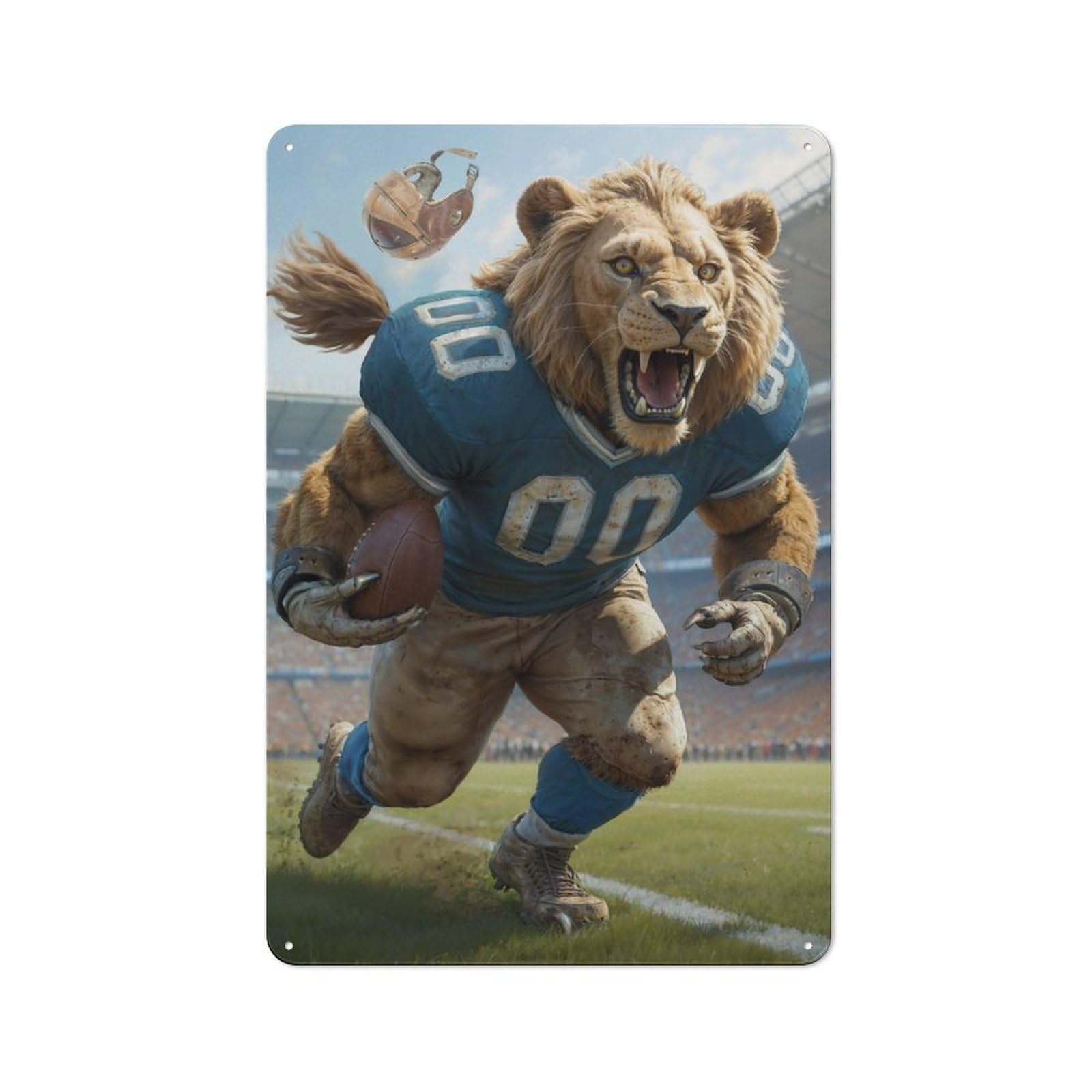 Gridiron Lion Football Metal Wall Plaque for Halloween Party Room, Bar, Hallway Or Kitchen, Seasonal Gift for Friends And Spooky Decor Lovers, 30x20cm