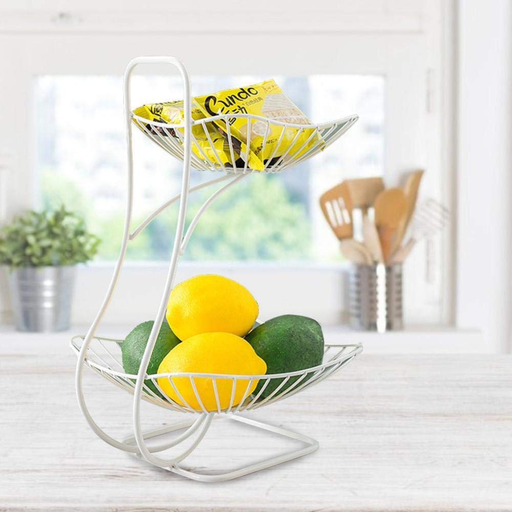 Portafrutta con Supporto per Cesto di Frutta a Doppio Strato Supporto per Cesto di Frutta da Cucina Staccabile Portaoggetti a 2 Livelli Organizer per portaoggetti Chrome Stand Orga