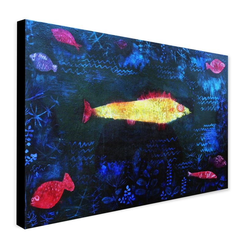 The Goldfish by Paul Klee Abstract Art 1925 - Wrapped Framed Canvas Wall Art (A3 [16 x 12 inch / 41 x 30 cm])