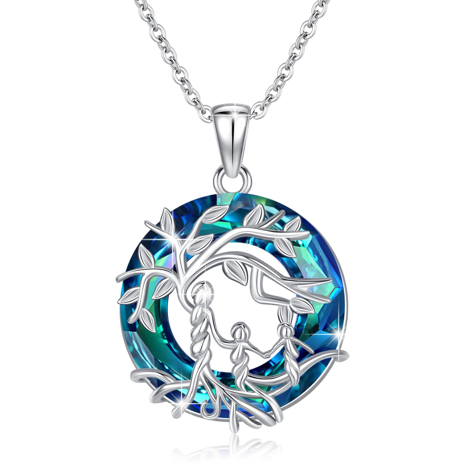 Damen Baum des Lebens Halskette 925 Sterling Silber Mutter Tochter/Sohn Lebensbaum Familie Herz Anhänger Schmuck Geschenke für Mama