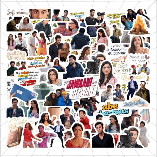 Image of Yeh Jawani Wanderlust Adventure Vinyl Sticker Pack of 60 | Waterproof Travel, Friendship & Romance Aesthetic Stickers for Laptop, Water Bottle, Suitcase, Journal & Helmet