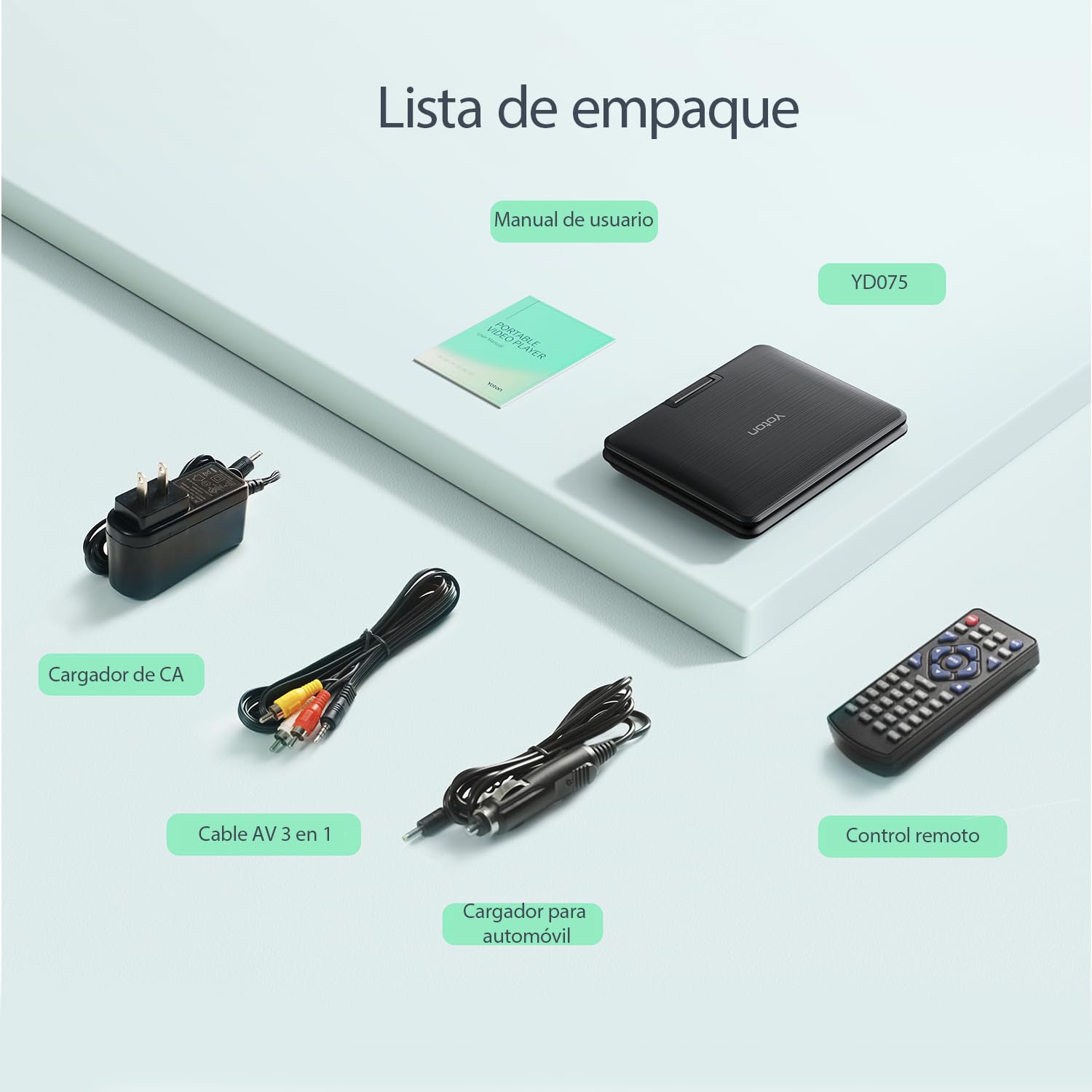 Reproductor DVD portátil Yoton de 9.5", con pantalla giratoria HD de 7.5" para niños, altavoces estéreo, batería interna con autonomía de hasta 6 horas, compatible con sincronización TV/USB/tarjeta SD