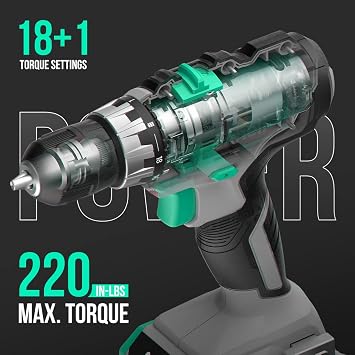 Litheli Cordless Drill Set, 20V Max Power Drill, 3/8 Keyless Chuck, 18+1 Torque Settings, Variable Speed, w/ 2.0 Ah Battery and 1 Hour Fast Charger Included