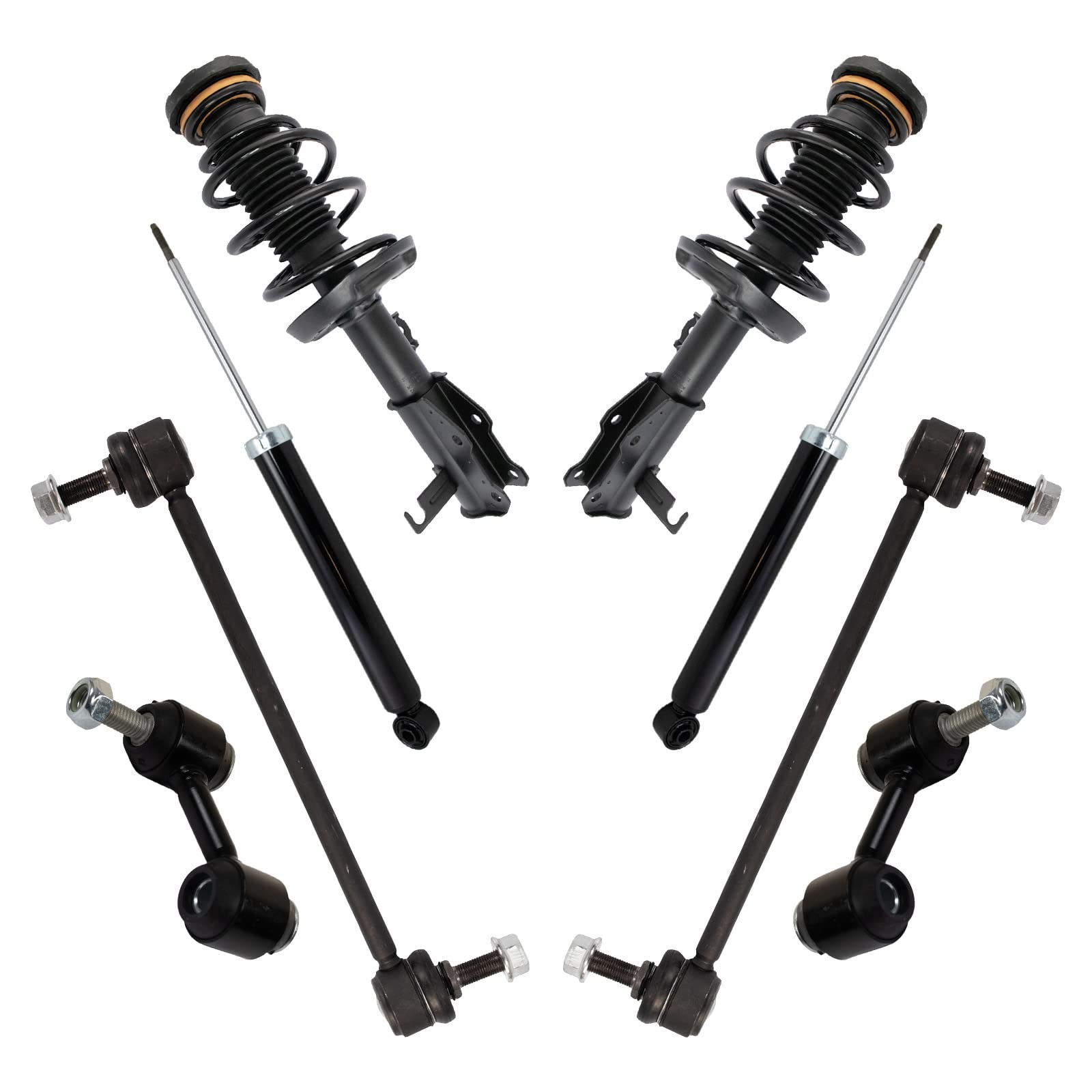 TRQ Front and Rear Suspension Kit Complete Strut & Coil Spring Assembly Shock Absorber Sway Bar Stabilizer Link Compatible with 2014-2015 Chevrolet Malibu 2016 Malibu Limited