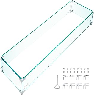 VEVOR Fire Pit Wind Guard, 43 x 13 x 7 inch Glass Flame Guard, Oblong Glass Shield, 0.3" Thick Fire Table, Clear Tempered Glass Flame Guard, Steady Feet Tree Pit Guard for Propane, Gas, Outdoor