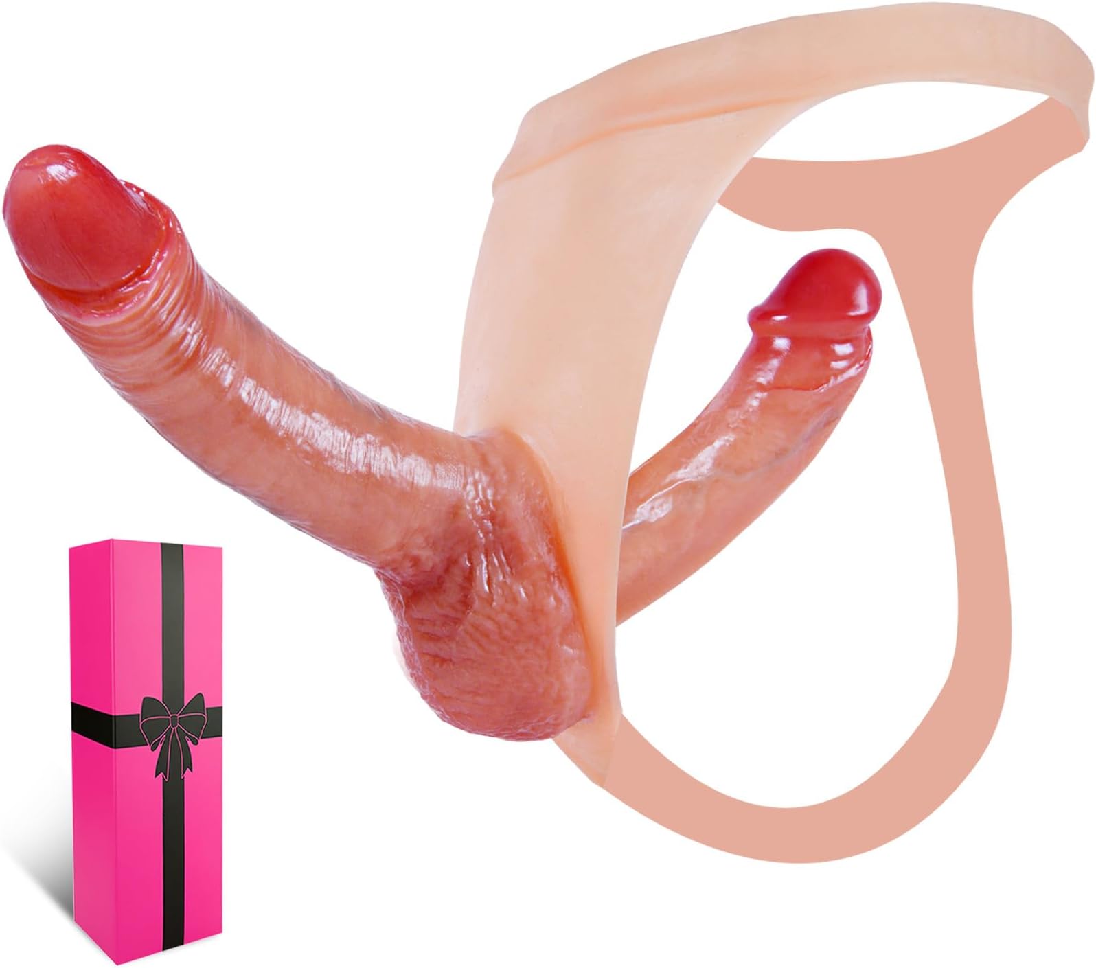 Silicone Strap On Double Ended Sided Dildo Set Harness Panties, Soft Elastic Wearable Double Head Small Dildo Triangle Panties, Realistic Solid Penis Anal Dildos Strapless Sex Toy for Women Beginner