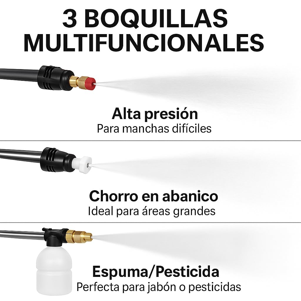Pistola hidrolimpiadora de 300W para múltiples usos Limpiador inalámbrico de Alta presión con Accesorios Lavadora Alta presión portátil Incluye 2 baterías