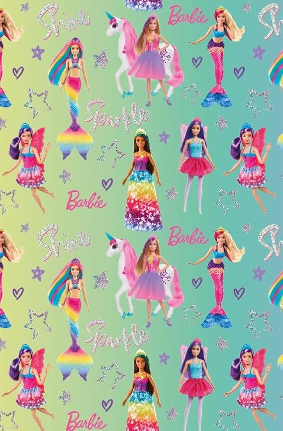 Barbie Wrapping Paper, Barbie Gift Wrap, Barbie Roll Wrap, Green and