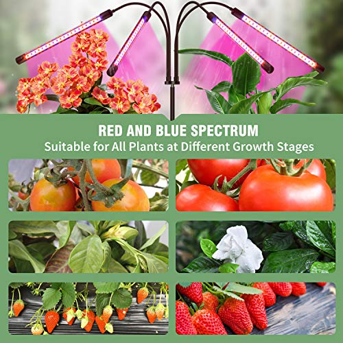 Grow Light With Stand, Frenan Grow Lights For Indoor Plants With Red Blue Spectrum, 10 Dimmable Brightness, 4/8/12H Timer, 3 Switch Modes, Adjustable Gooseneck, Suitable For Various Plants Growth #TOP5