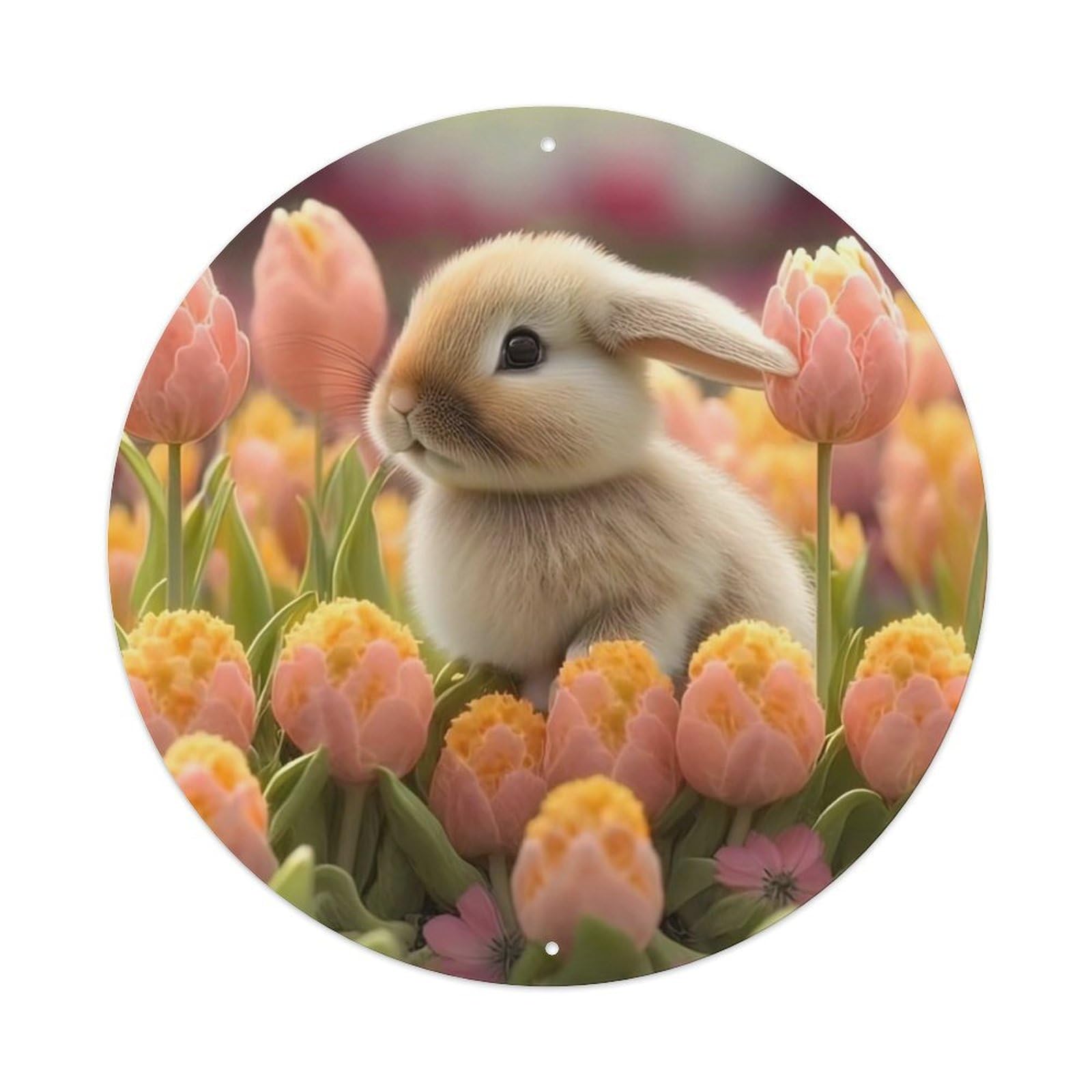 Animal Artwork Rabbit in Flowers Vintage Metal Tin Sign Plaque Wall Decor for Cafe, Club Bar, Office, Garden Metal Poster 8x8Inch